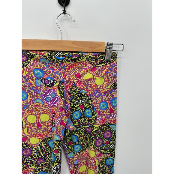 Dona Jo Fitwear Leggings Women Sz 1 Skull Bring Colorful Mardi Gras Compression - Picture 5 of 8